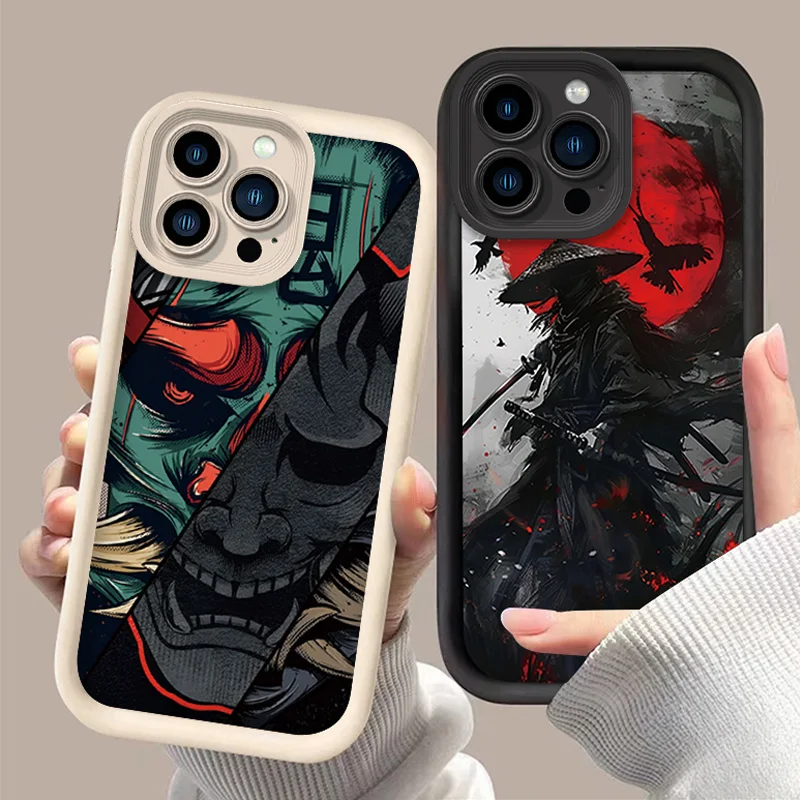 Japan Ghost Face Samurai Soft Case for iPhone 16 15 14 13 12 11 Pro Max XS X XR 8 7 6S Plus SE 2020 Shockproof Silicone Cover