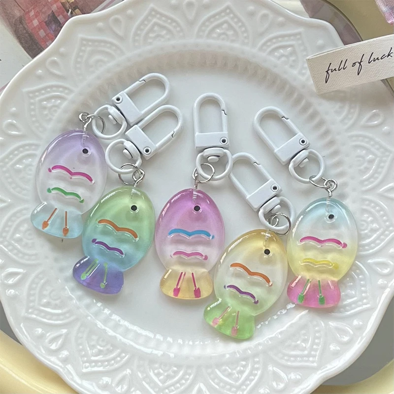 Cute Colorful Little Fish Keychain Cartoon Fish Keyring Car Key Holder Bag Pendant Earphone Case Decoration Couple Gifts