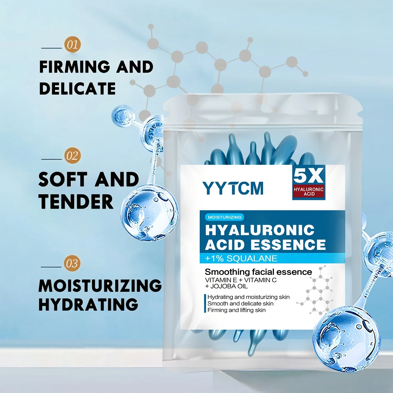 حمض الهيالورونيك جوهر كبسولة الترطيب العميق، جوهر ترطيب وتفتيح البشرة العميقة (0.4 جرام × 30 كبسولة)/كيس -1 كيس