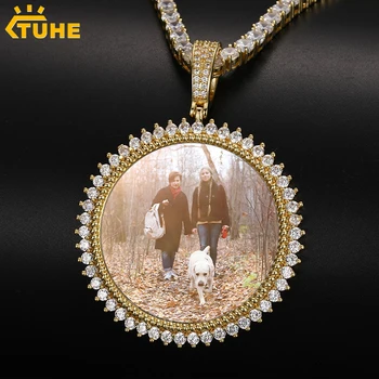Round Custom Photo Pendant Necklace For Men Hip Hop Jewelry iced out zircon Memory Medallions Pendant Women Gift