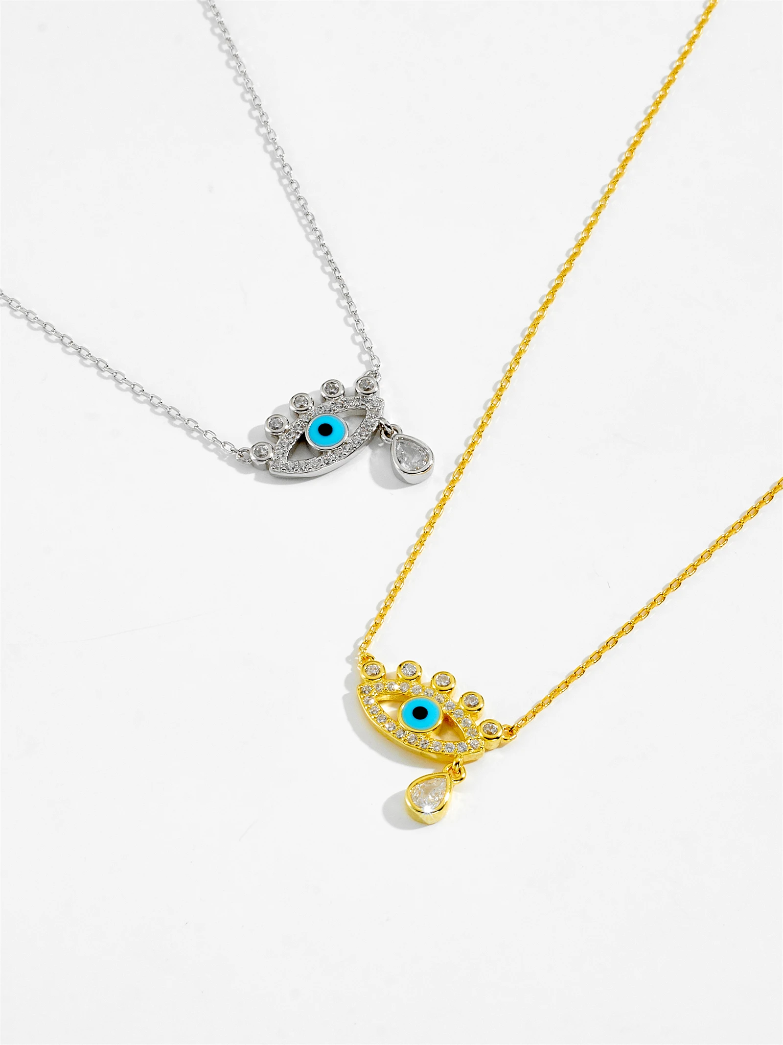 ANDYWEN 925 Sterling Silver Evil Eye Pear Shape Charm Blue Enamel Zircon CZ Long Necklace Luxury Rock Punk Gift Fashion Jewelry — zdjęcie 2