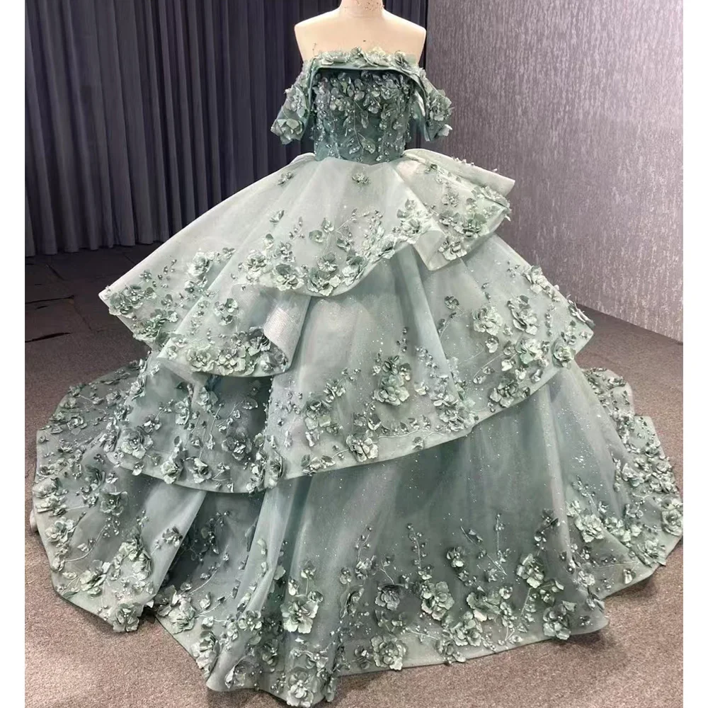 Luksusowa suknia Quinceañera bez ramiączek, z odkrytymi ramionami, sznurowana z tyłu, Vestido Quinceañeras z aplikacjami, możliwość personalizacji.