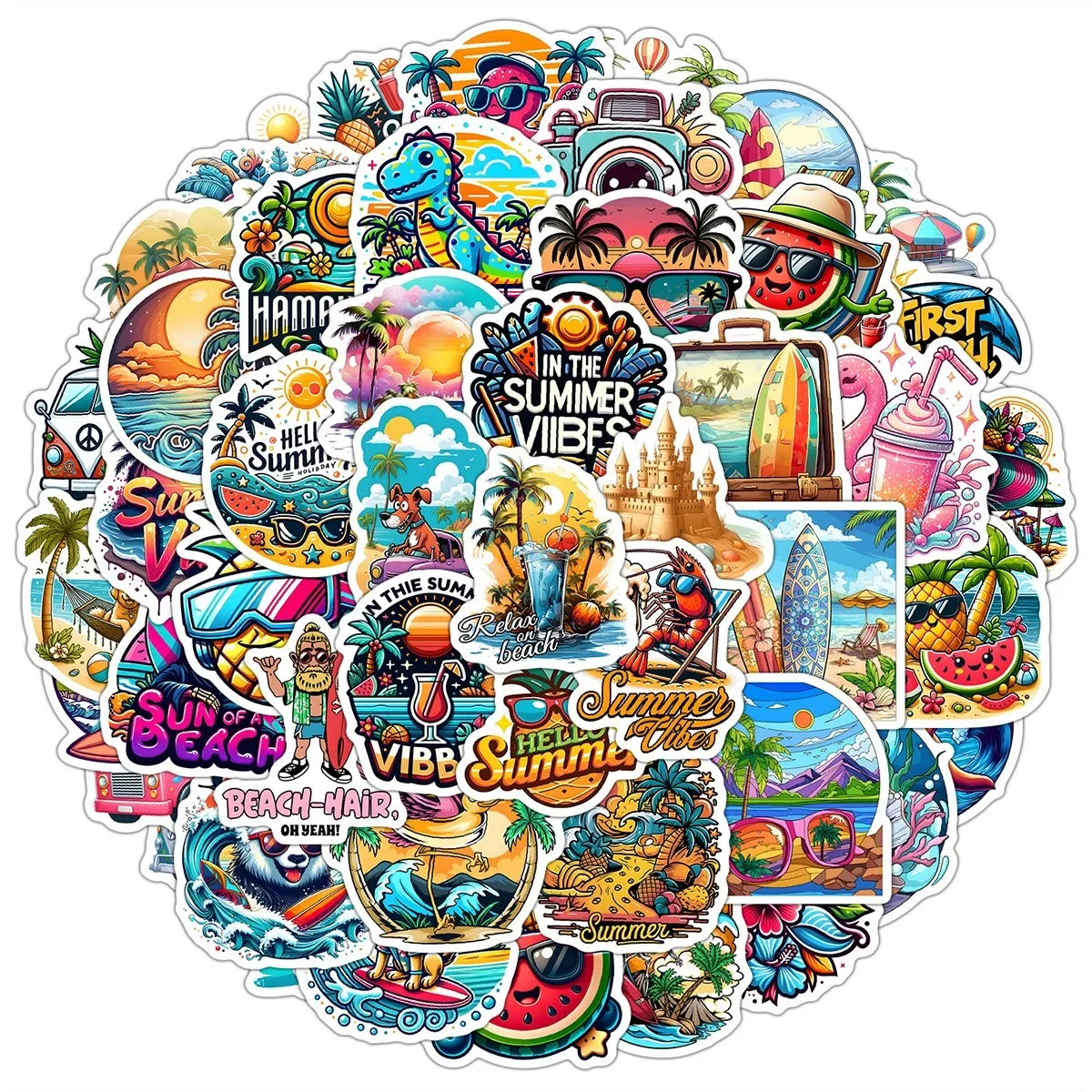 

10/50pcs Cool Summer Vacation Beach Surfing Graffiti Stickers DIY Phone Guitar Laptop Luggage Waterproof Car Sticker Kids Toy