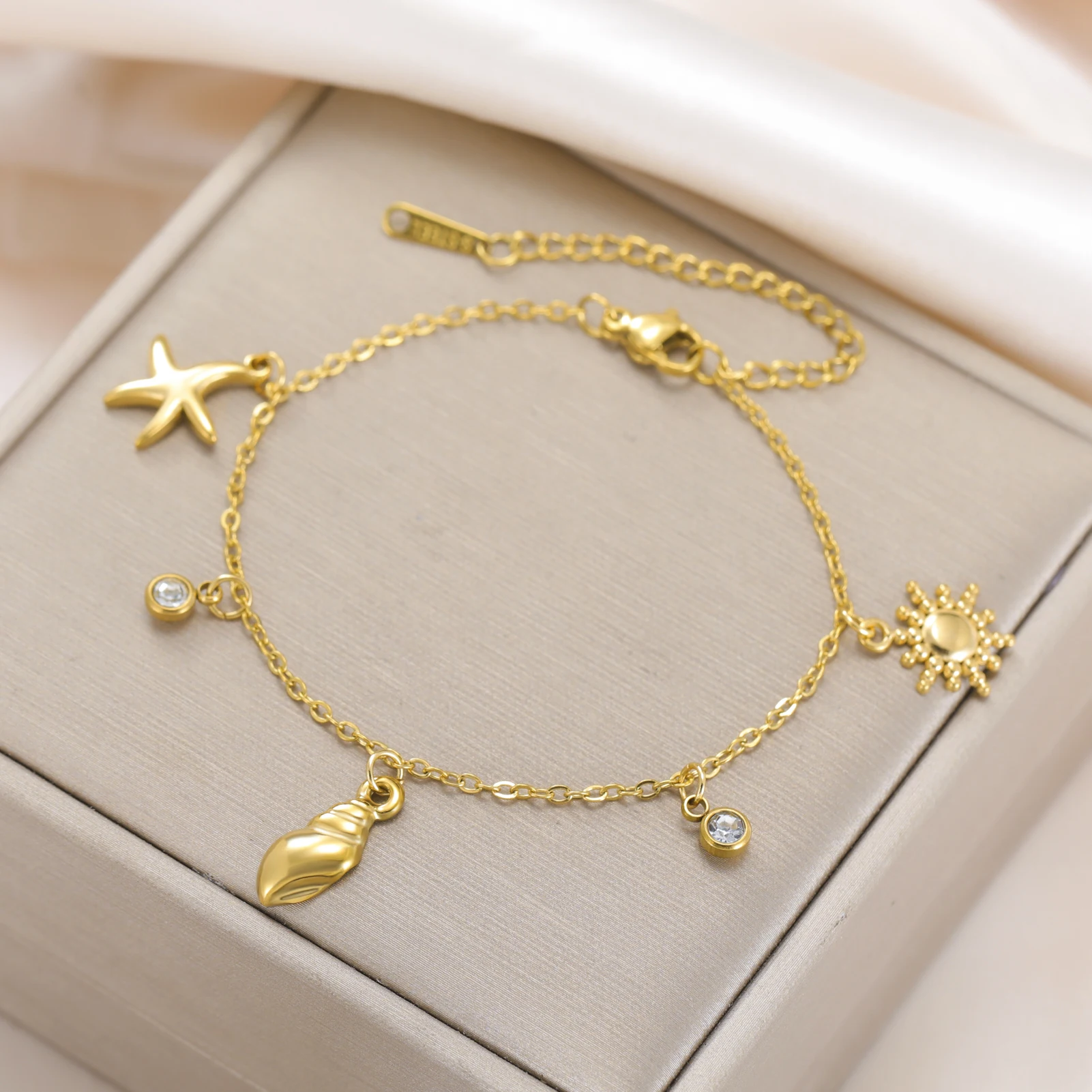 COOLTIME Mode Seestern Krabben Shell Anhänger Armband Edelstahl Boho Sommer Strand Armband Schmuck Geschenk Großhandel – Detail 12