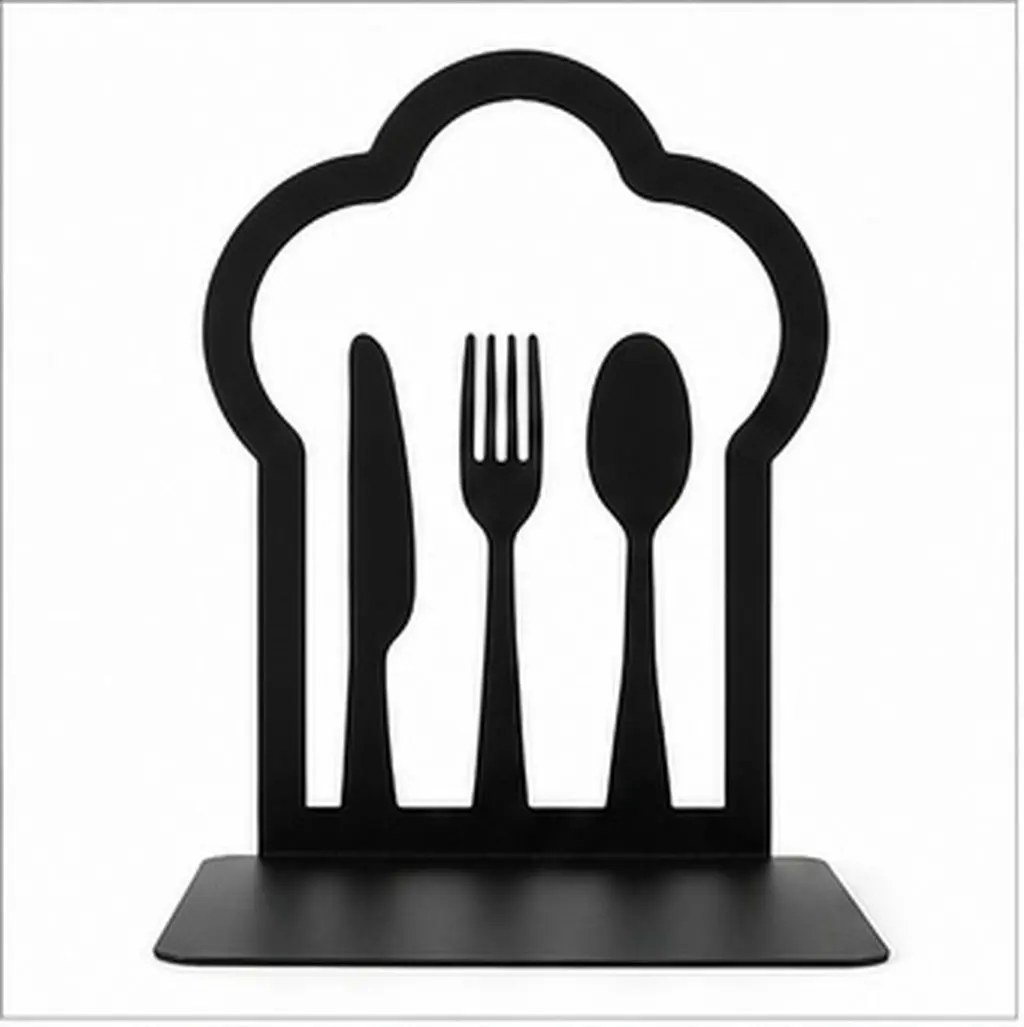 2Pcs Vintage Iron Bookends Kitchen Themed Fork Cutter Spoon Book Holder Decorative Book Stopper for Shelves Study Organizer