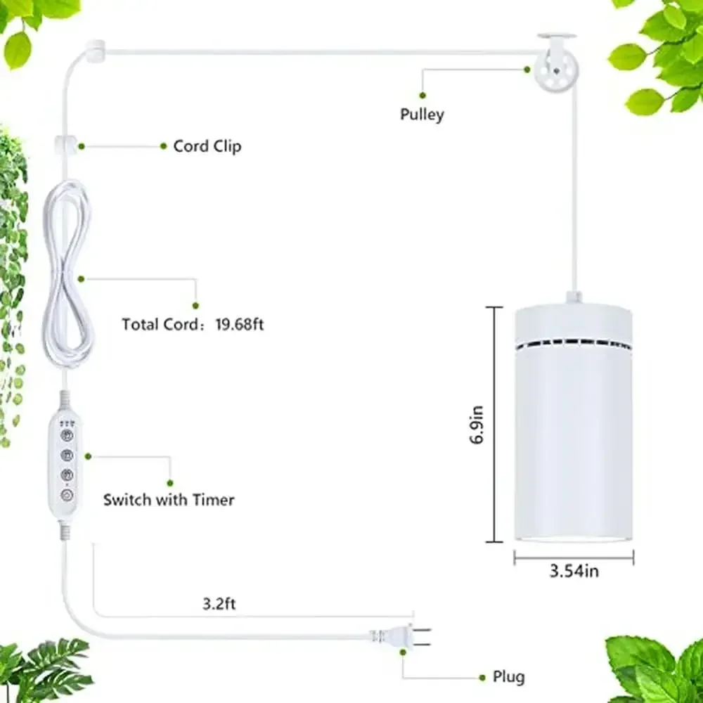 Lampada da coltivazione a sospensione a spettro completo Lampadina LED COB da 40 W Lampada per piante da interno con timer e puleggia Simulazione della luce solare in alluminio bianco Veloce