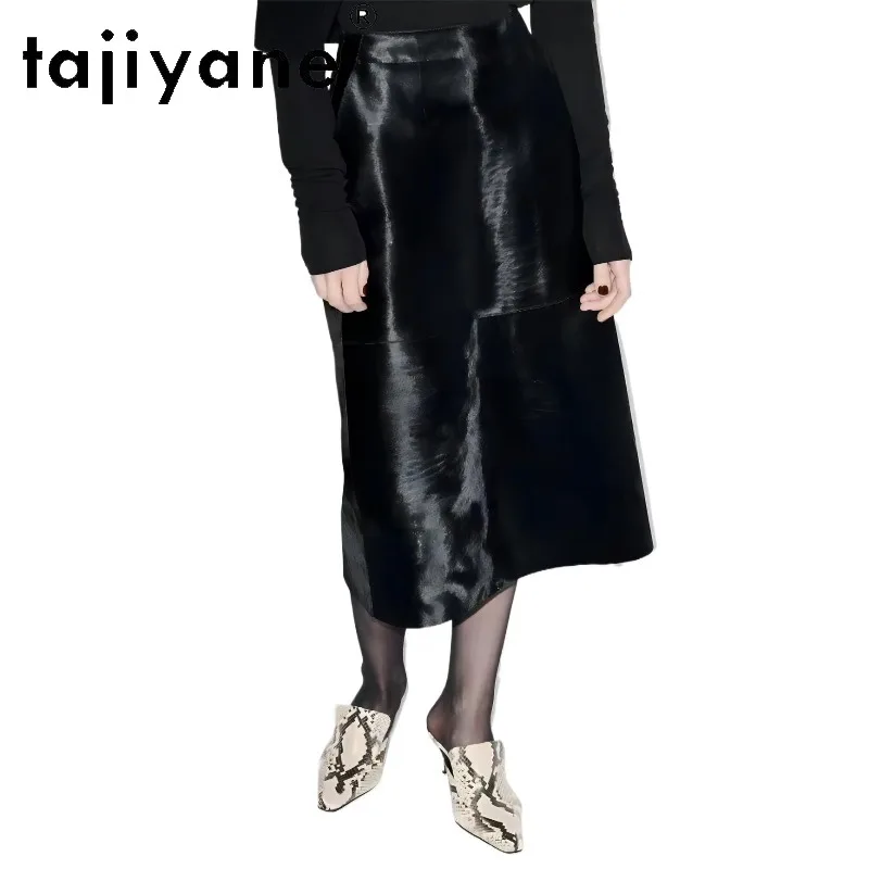 TAJIYANE Luxury Fetal Cow Shearling Genuine Leather Skirt Woman Slim Fit Bodycon Skirts 2026 Woman Black Women's Skirts Elegant