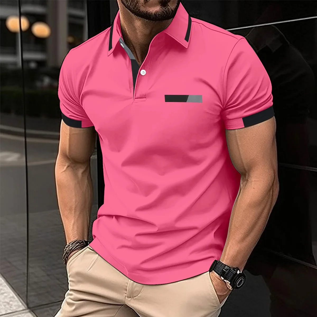 

Men Casual Short Sleeve T Shirt Fake Pocket Print Top