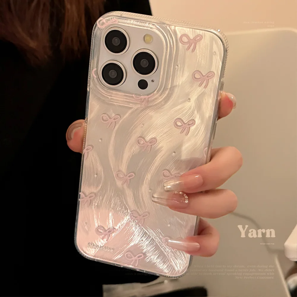 Ins Luxus Laser Silber Schwarz Rosa Schleife Silikon Handyhülle für iPhone 16 15 14 13 12 11 Pro Max Koreanische Rückseite Bumper