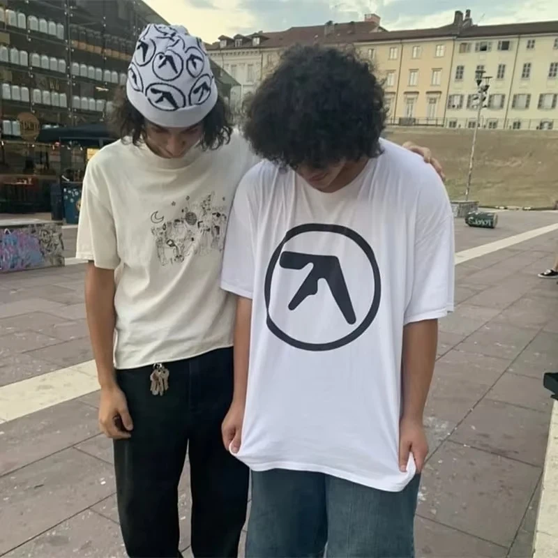 2025 Men T-Shirt Aphex Twin Shirt Cotton Print Oversized Y2k Streetwear Tees Short Sleeve Tops Korean Fashion Aesthetic Clothing