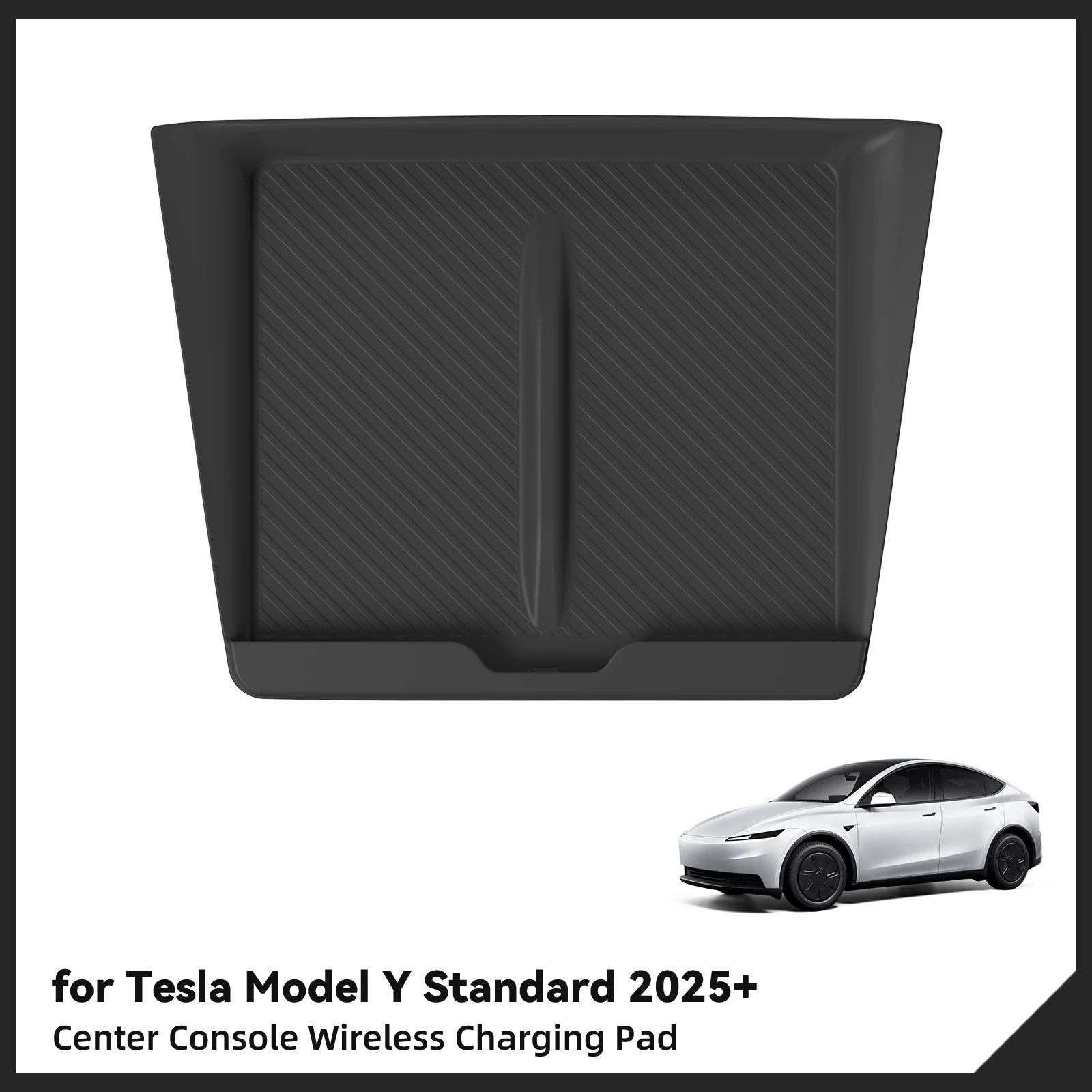 LUCKEASY für Tesla Model Y Standard RWD 2026 2025 Mittelkonsole Kabelloses Lade-Antirutsch-Pad Silikon-Handyhalterung – Detail 7