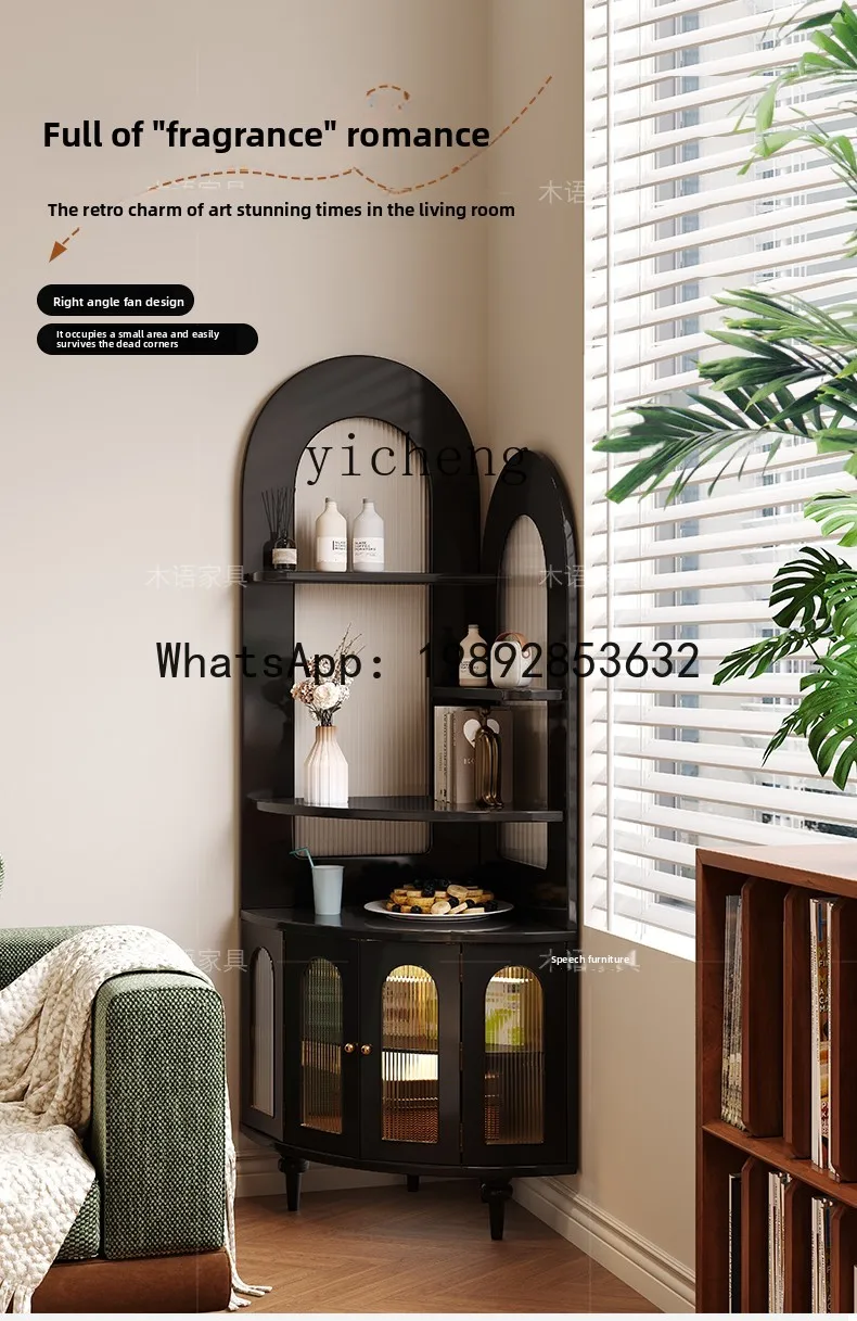corner cabinet shelf retro solid wood corner triangular fan bookshelf living room storage dining side home accessories