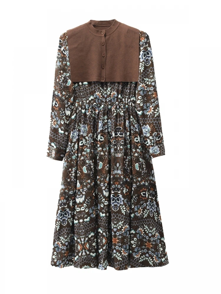 Haut de gamme imprimé fleuri Long Sve tricoté gilet taille Dr nouveauté automne hiver trajet Sle modèle de base coton 00%