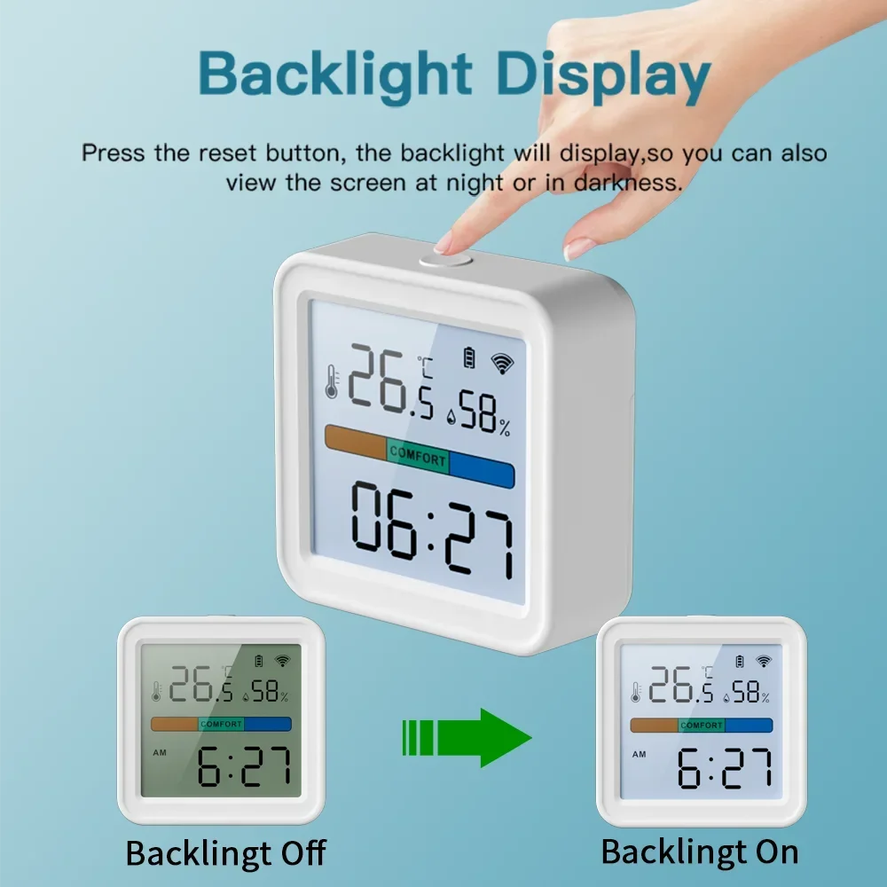 Imagem -03 - Tuya Novo Wifi Sensor de Umidade Temperatura Vida Inteligente Backlight Higrômetro Termômetro Sensor Suporte Alexa Google Assistente Casa