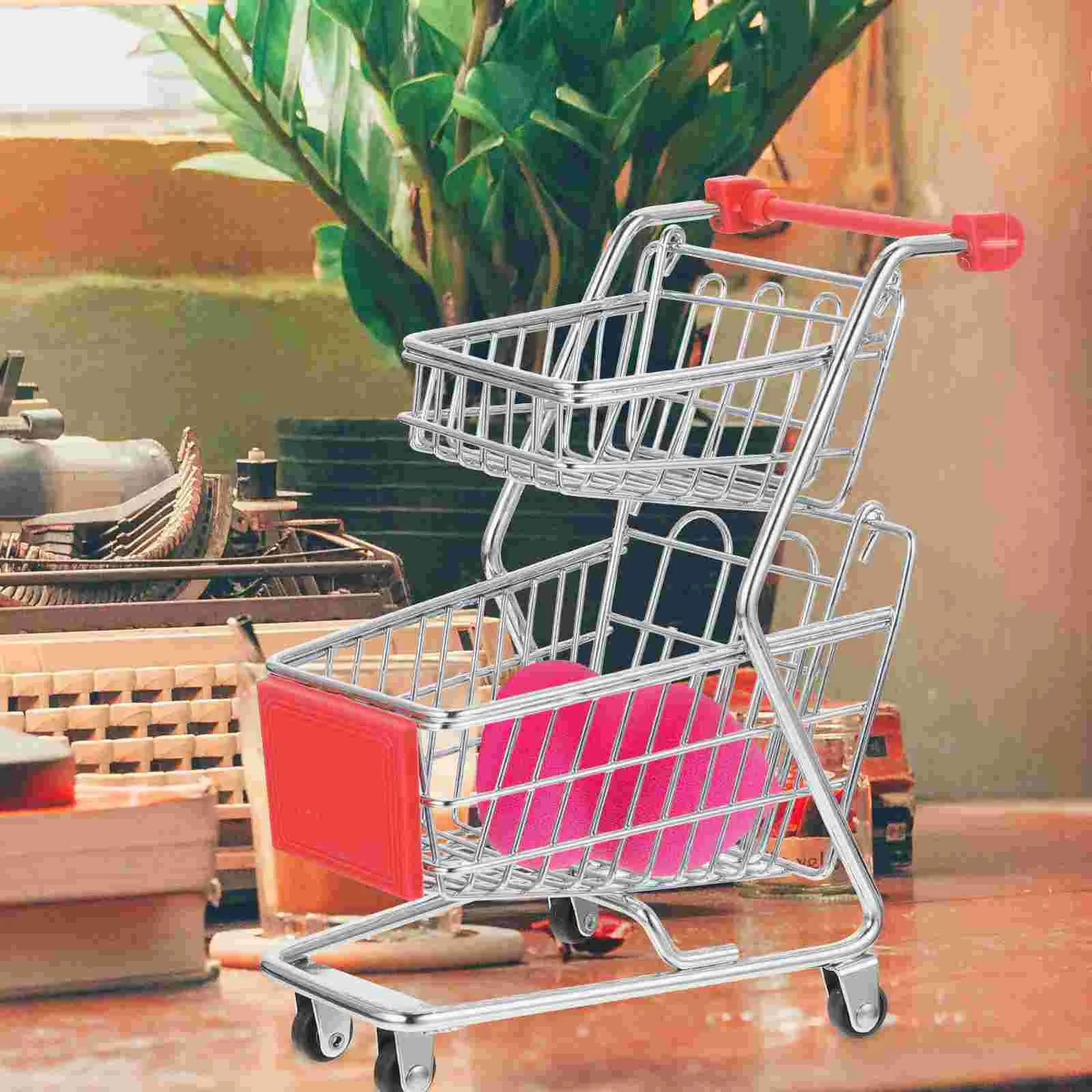 Mini Shopping Cart Carts for Groceries Supermarket Mode Toy Model Miniature Large Gift Basket Models