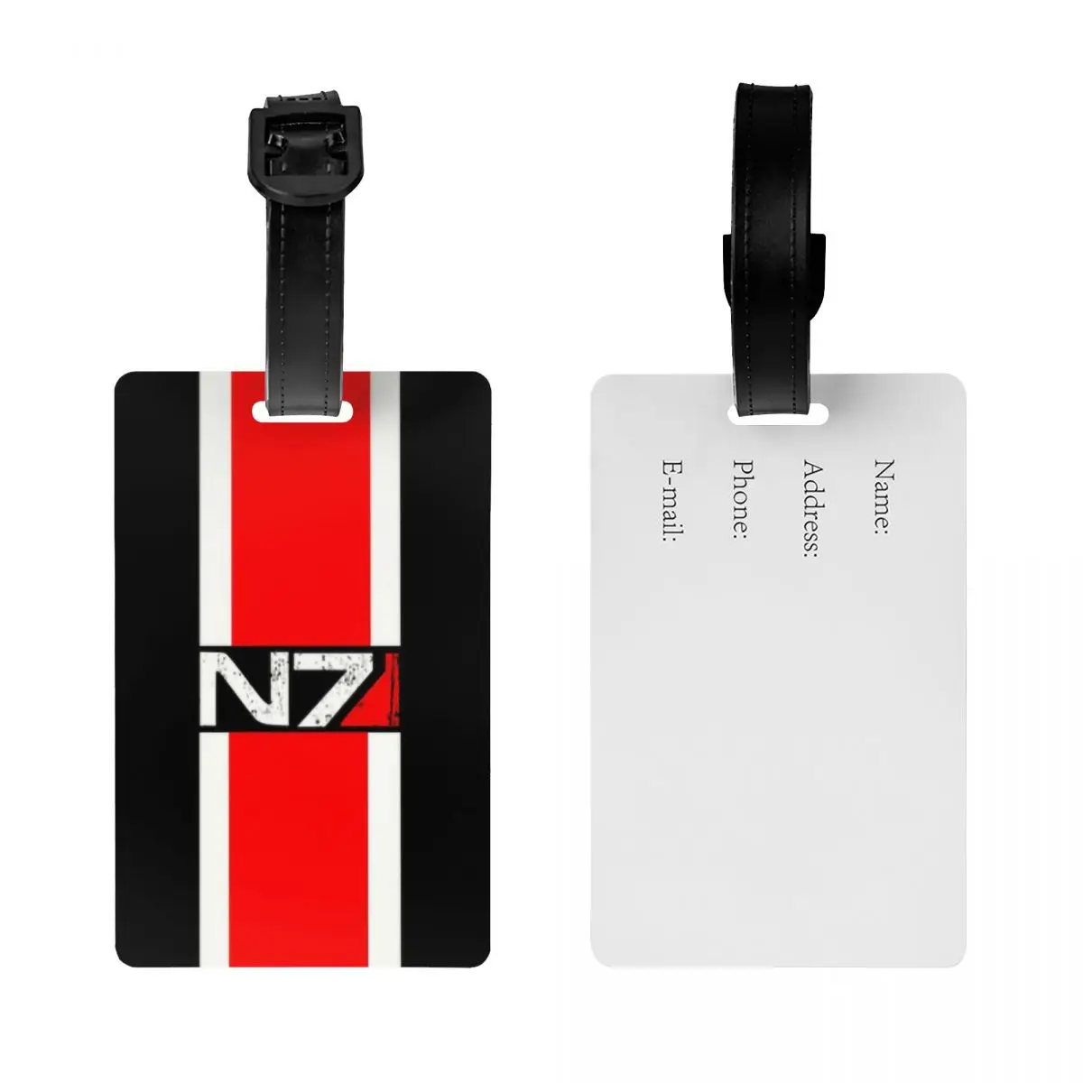 Mass Effect N7 Emblem Luggage Tag With Name Card Alliance Military Video Game Privacy Cover ID Label for Travel Bag Suitcase