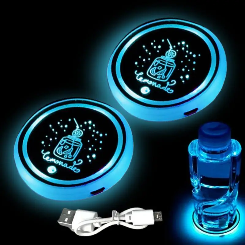 LED Car Cup Drink Holder Logo Light Waterproof USB Charging Luminous Coaster Anti Slip LED Cup Holder Lights Car Interior Decor