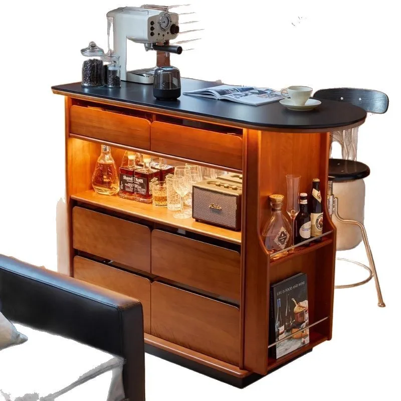 Solid wood rock slab coffee bar counter cabinet, living room partition locker, light luxury dining side cabinet