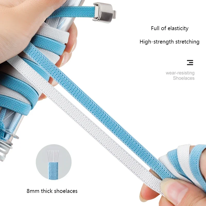 8MM 20 Color Switches Buckle No Tie Shoe Laces Press Lock Shoelaces Without Ties Elastic Laces Sneaker Kids Adult Flat Shoelace