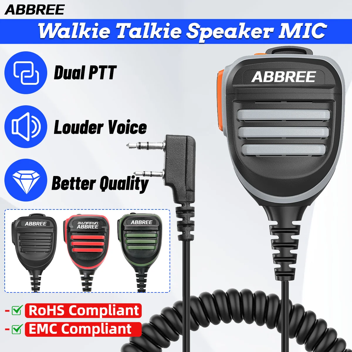ABBREE AR-780 Dual PTT Walkie Talkie Speaker MIC Microphone Upgraded Version For BAOFENG UV -5R Mini UV32 QUANSHENG K5 Ham Radio