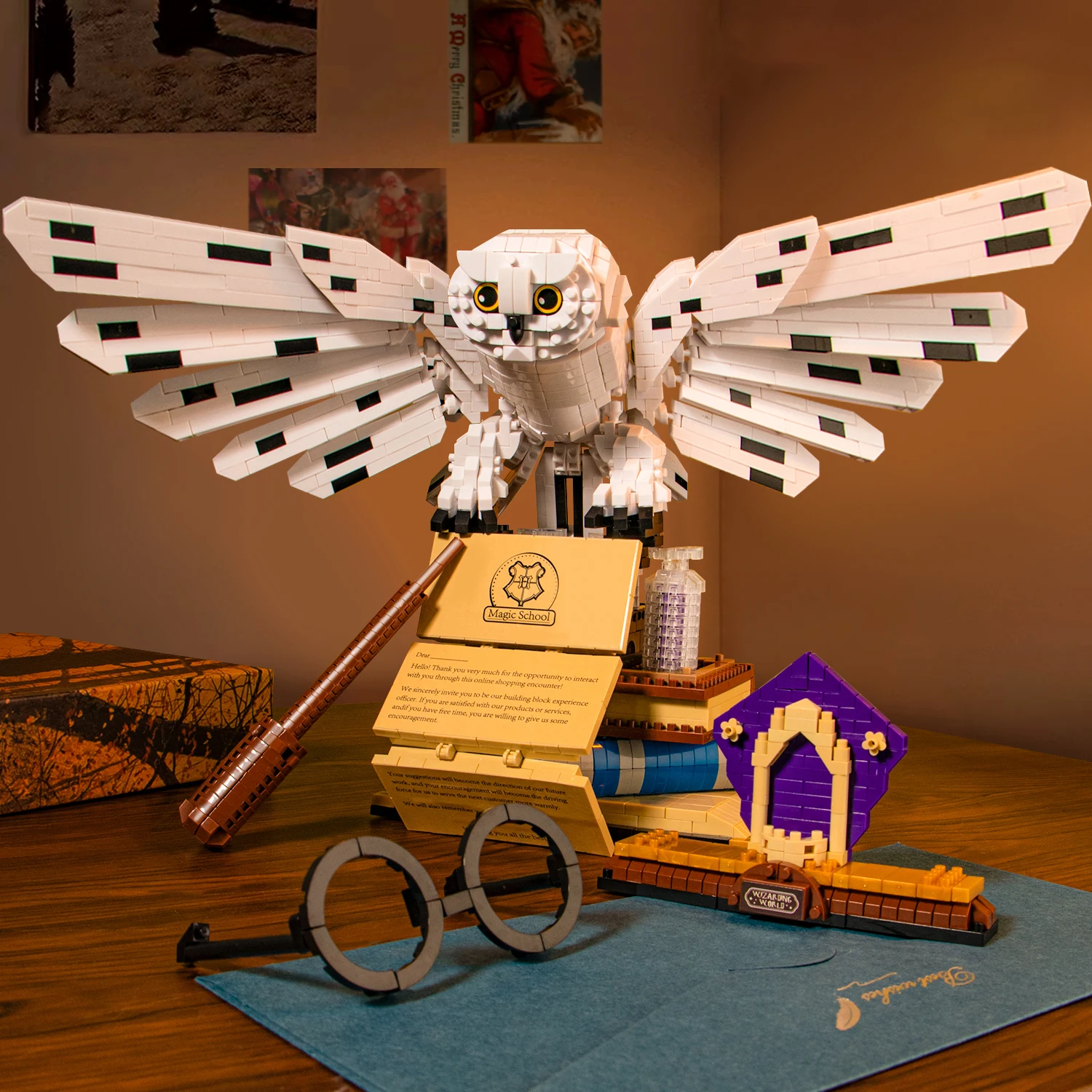 Magique monde hibou docteur livre magique et lumières blocs de construction briques animaux oiseaux modèles garçons assemblage jouets enfant cadeaux de noël