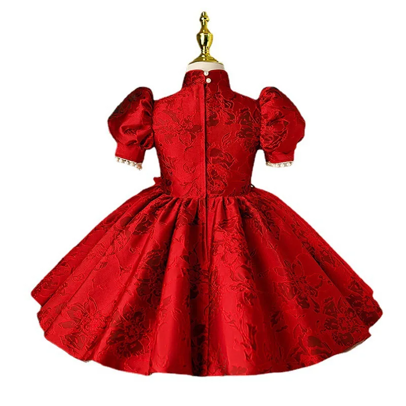 Girls Fashion Wine Red Princess Ball Gown Children Elegant Birthday Wedding Party Dress g171