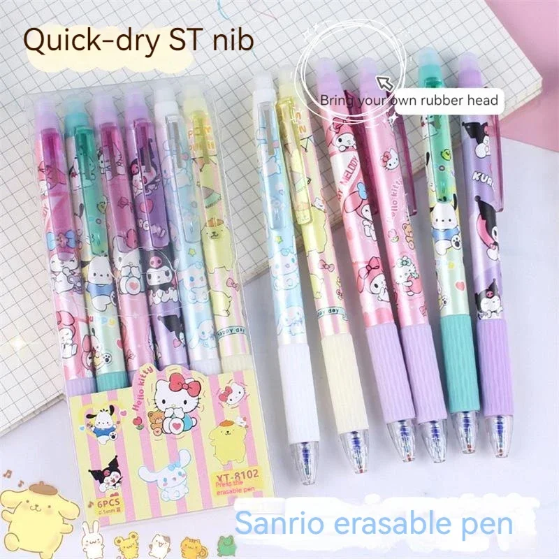 Sanrio 24pcs Erasable Gel Pen Cinnamonroll Kuromi Melody 0.5 Blue Student Writing Quick-drying And Easy-to-erase Cute Stationery