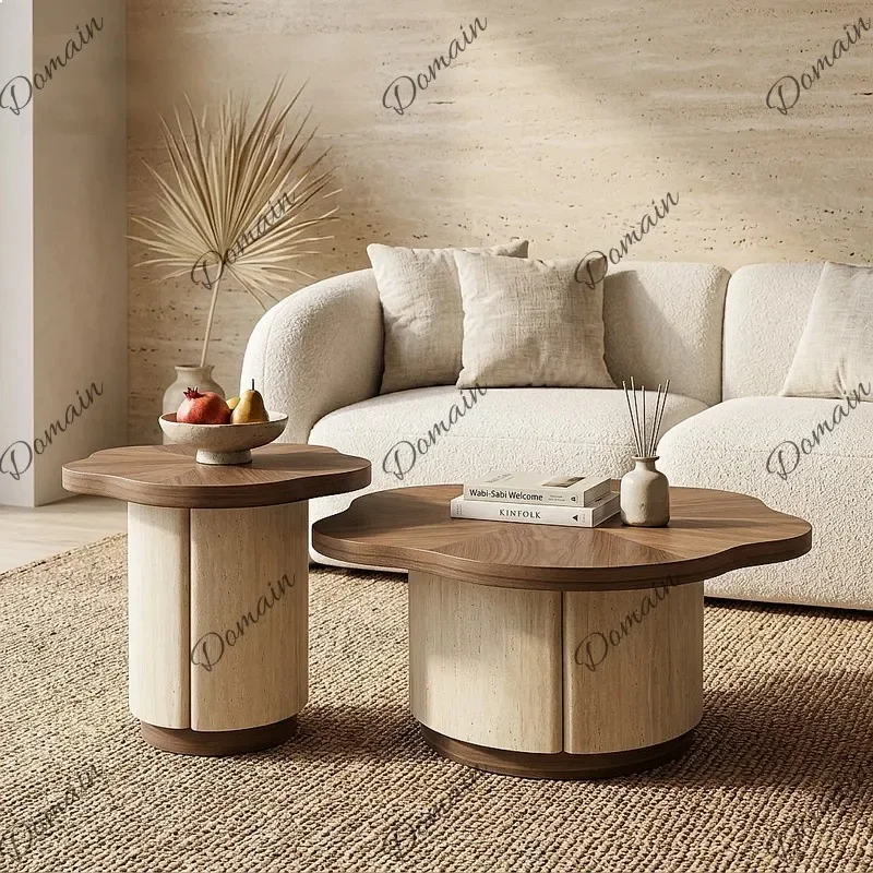 BJ Creative Retro Mosaic Ellipse Flower Petal Side Table Set, Wabi-Sabi Luxury Living Room Coffee Tables