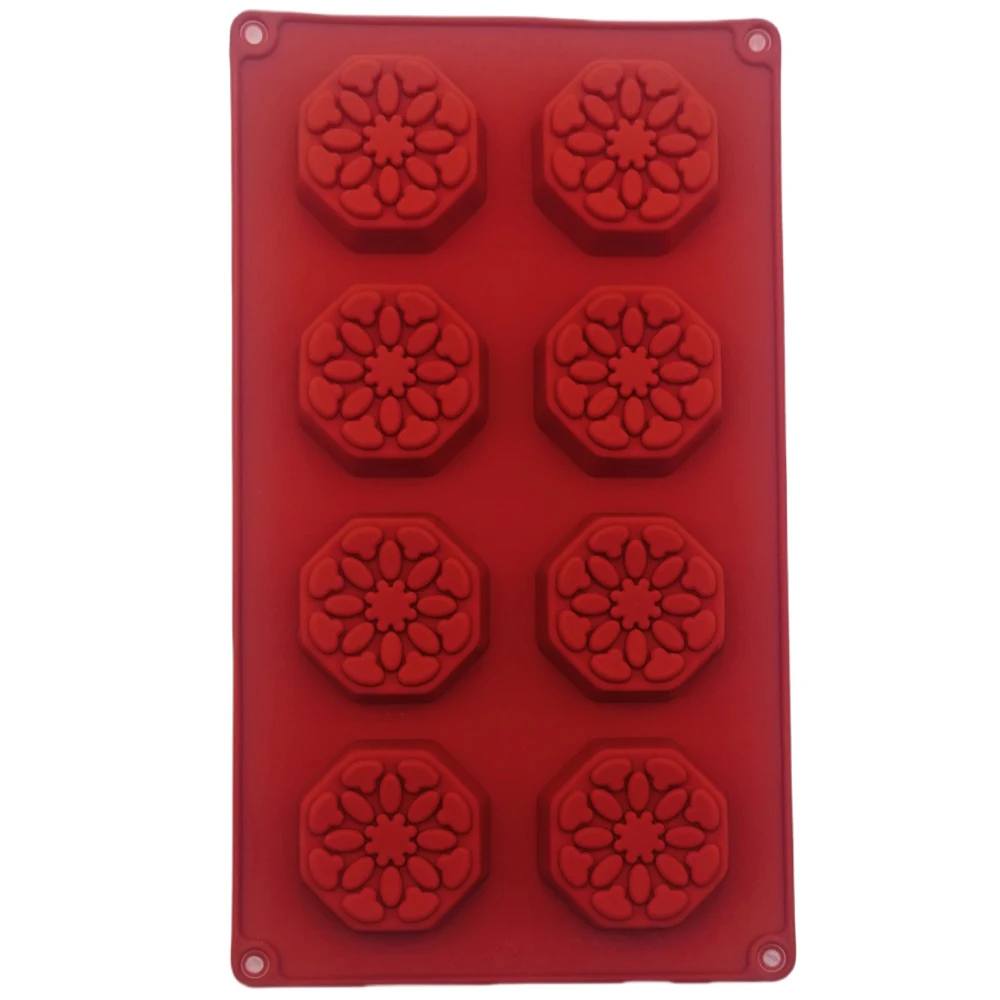 Octagonal Shape Silicone Cake Mold 8 Hole Rice Cake Jelly Pudding Chocolate Cake Decoration Mooncake Tool Baking Kitchen Mould ﻿
