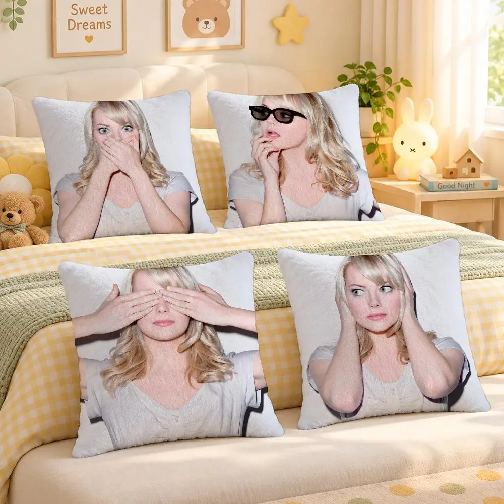 Actress Emma Stone Icon Cushion Cover Personalized Soft Plush Pillow Living Room Home Sofa Bedroom Office Car Cushion