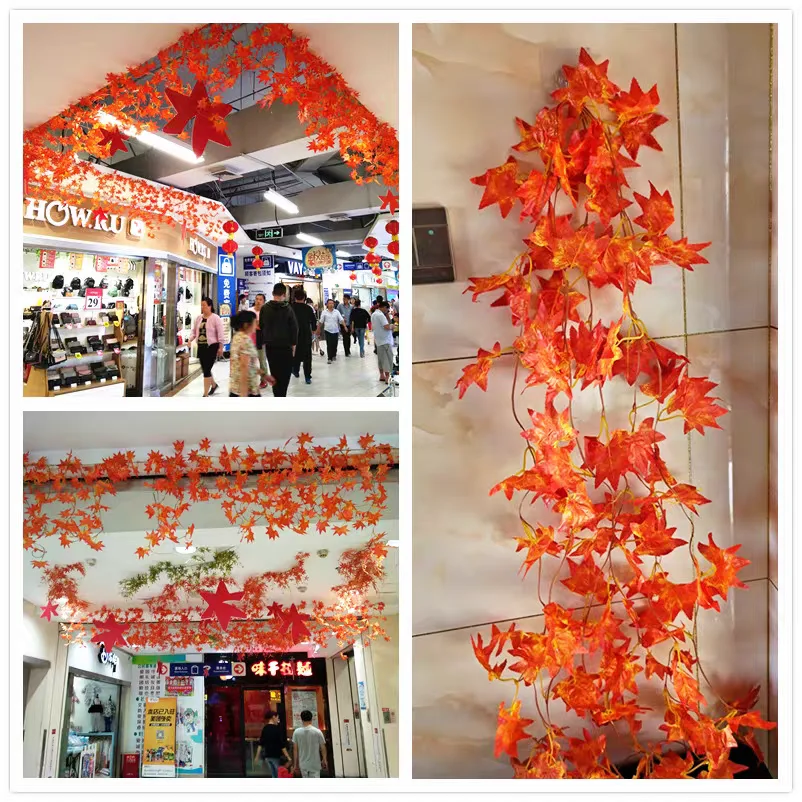 Simulation Red Maple Leaf Vine-Hanging wall decorative flowers,perfect for covering air conditioning ducts,ceiling winding vines