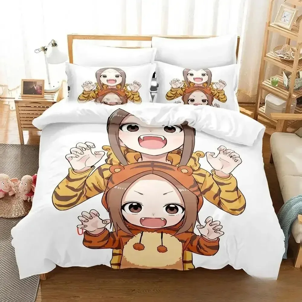 Teasing Master Takagi-san Bedding Set Single Twin Full Queen King Size Bed Set Adult Kid Bedroom Duvet cover Sets 3D Anime Bed