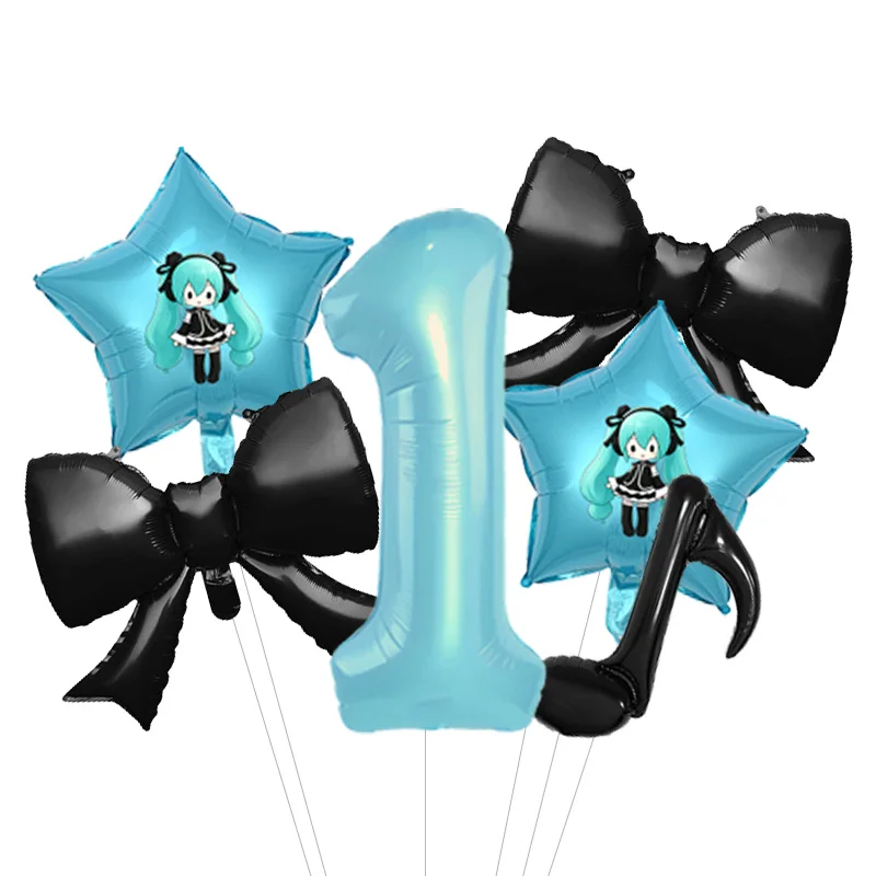 Hatsune Miku BirthdayParty Ver Themed Balloon Bouquet Foil Mylar with Ribbon Latex for Anime Fan Celebration