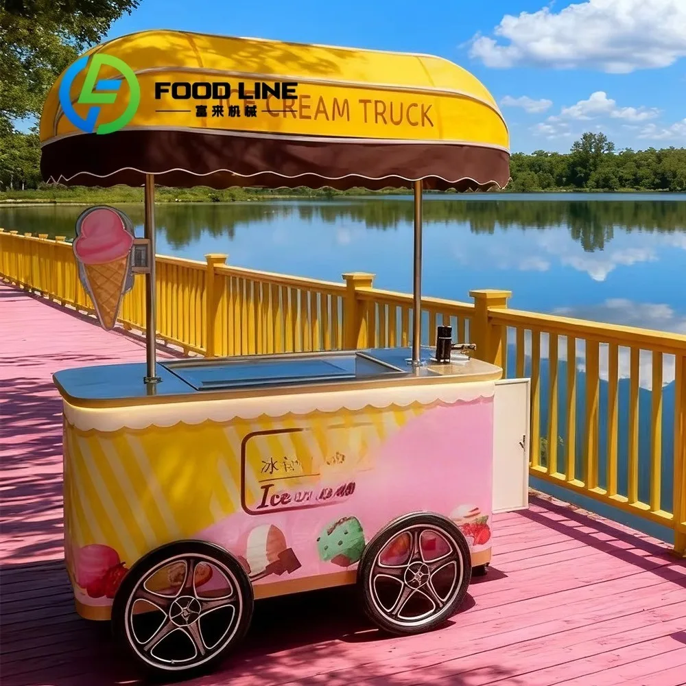 Portable Ice Cream Cart Compact Mobile Snack Trolley Stylish Structure For Outdoor Gathering Carnival And Leisure Venue Sales