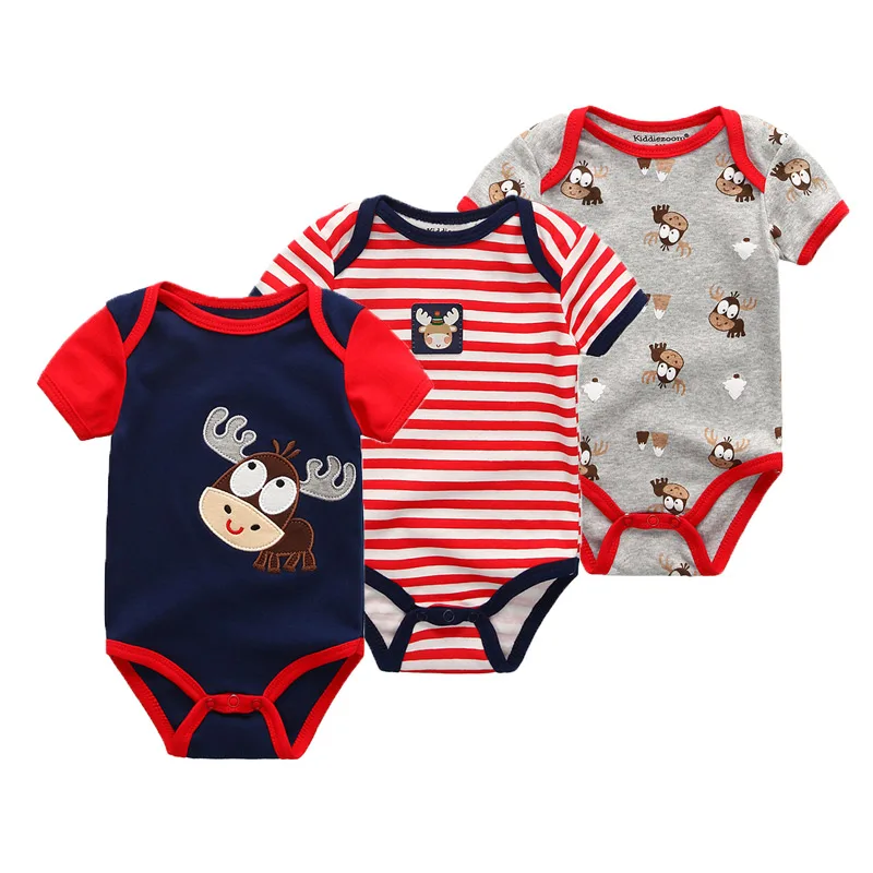 3Pieces Unisex New Born Bodysuits Set Cotton Baby Clothes  0-12M Short Sleeve Bebes