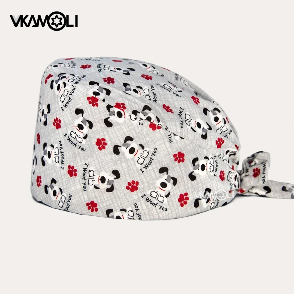 Women and men Cartoon anime printed scrubs cap Pet center work skull cap Pet shop cap cotton lab hat nurse uniform