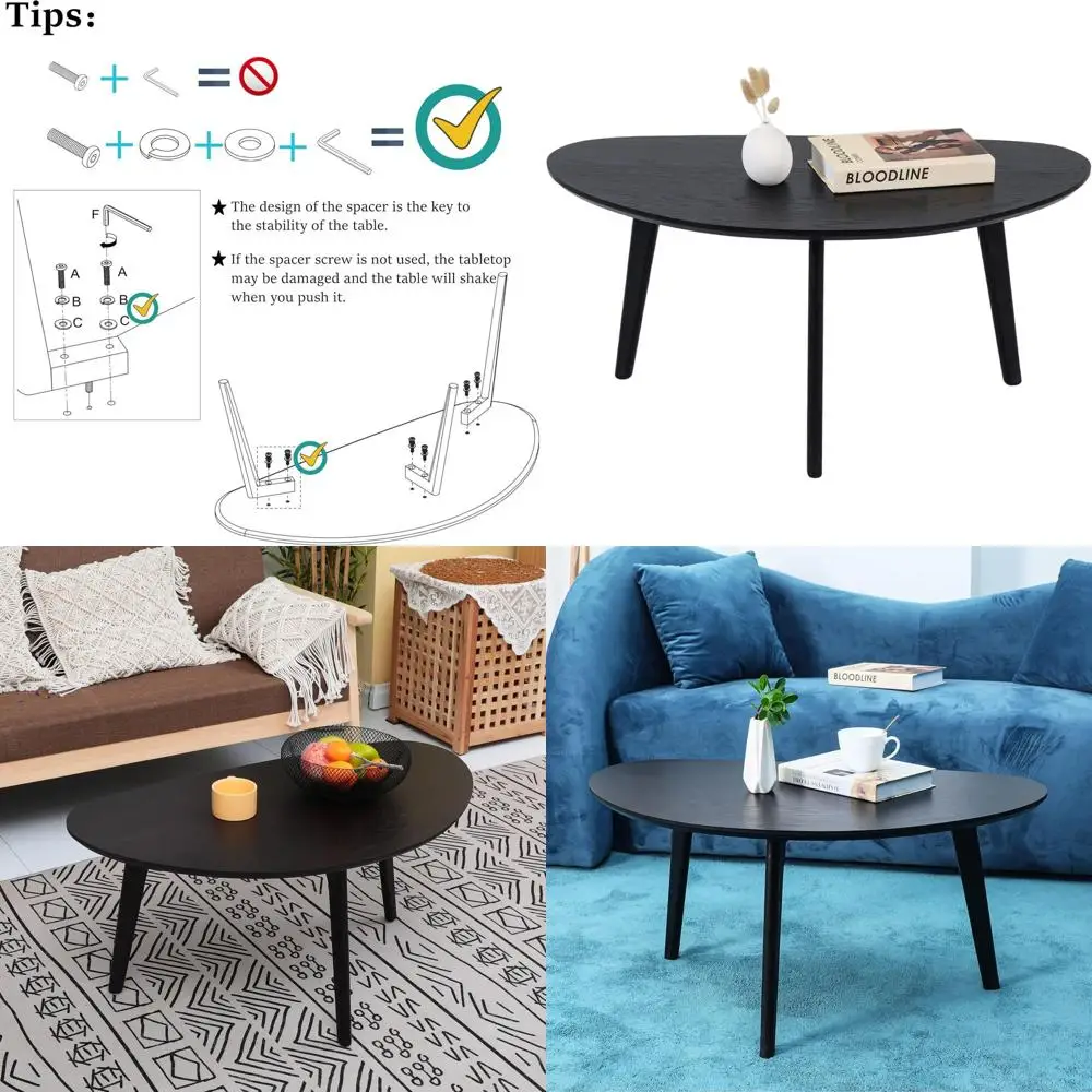 طاولة قهوة مدمجة حديثة بأرجل من خشب البلوط للمساحات الضيقة - أسود، قطر 18.9 × 33.47 عرض × 15.75 طويل القامة