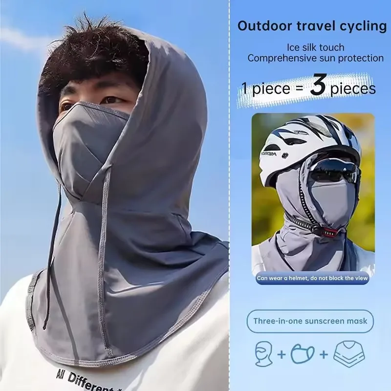 Fashion Summer Ice Silk Full Face Sunscreen Hat, Outdoor Hiking Thin Breathable Neutral Mask