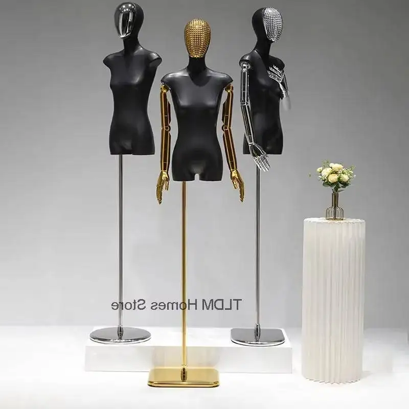 

with Iron PU Head Black Female Mannequin Bust Electroplated Mannequins and Hand Clothing Frame Store for Window Display Stand