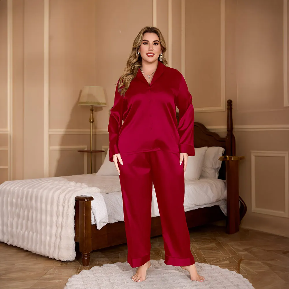 2025 خريف جديد كبير الحجم سترة الجليد بيجامة من الحرير المرأة طويلة الأكمام فستان أطفال مع سروال داخلي ملابس المنزل ملابس خاصة #3