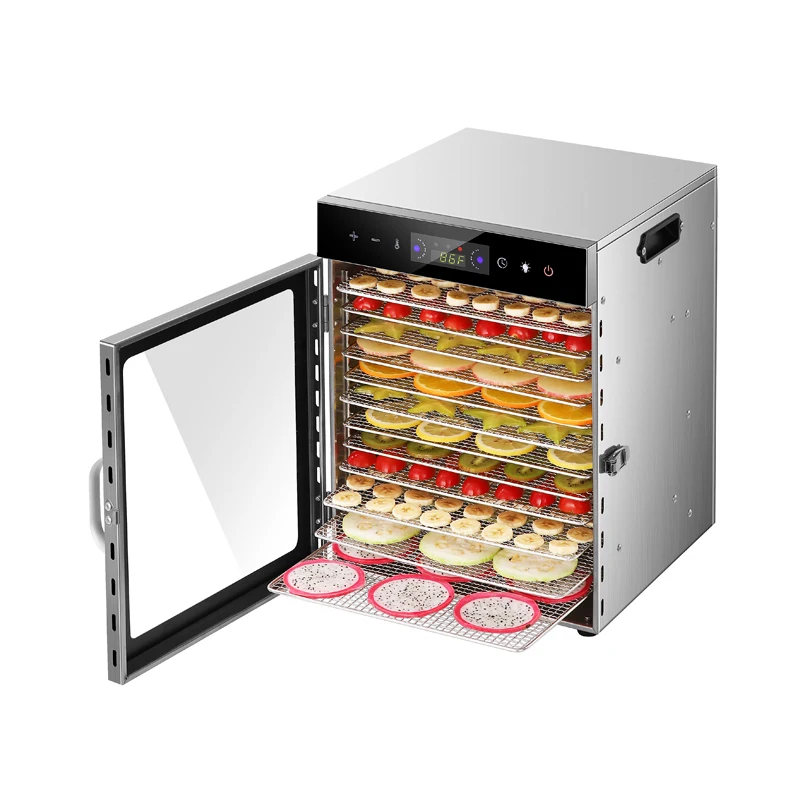ماكينة تجفيف الفواكه واللحوم مكونة من 12 طبقة من الفولاذ المقاوم للصدأ ومجفف الهواء الساخن للاستخدام المنزلي ماكينة تجفيف الطعام ودرجة حرارة قابلة للتعديل