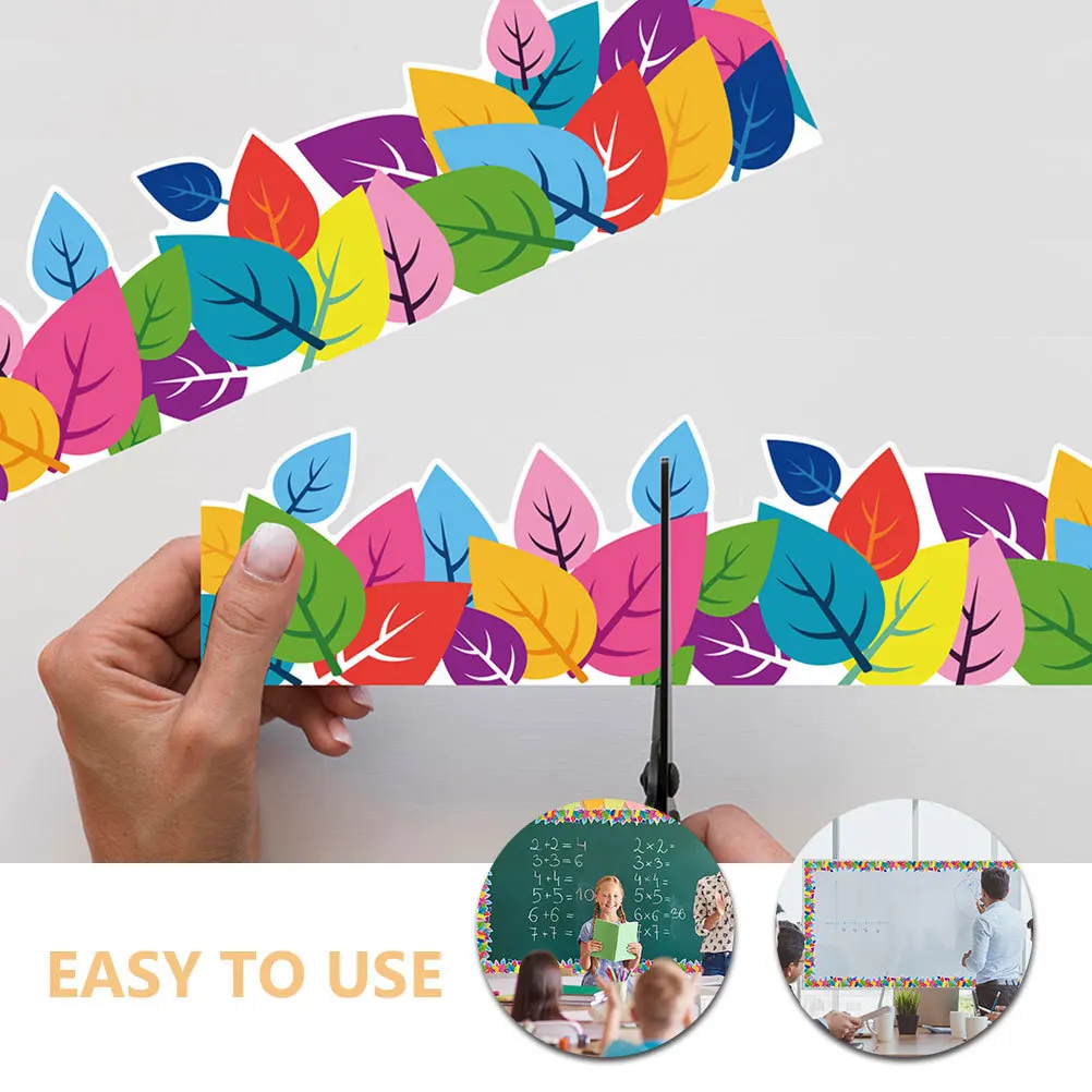 2pcs 2 Rolls Waterproof Self-Adhesive Border Trim Stickers Leaf Pattern For Bulletin Board Blackboard Classroom Wall Decorative