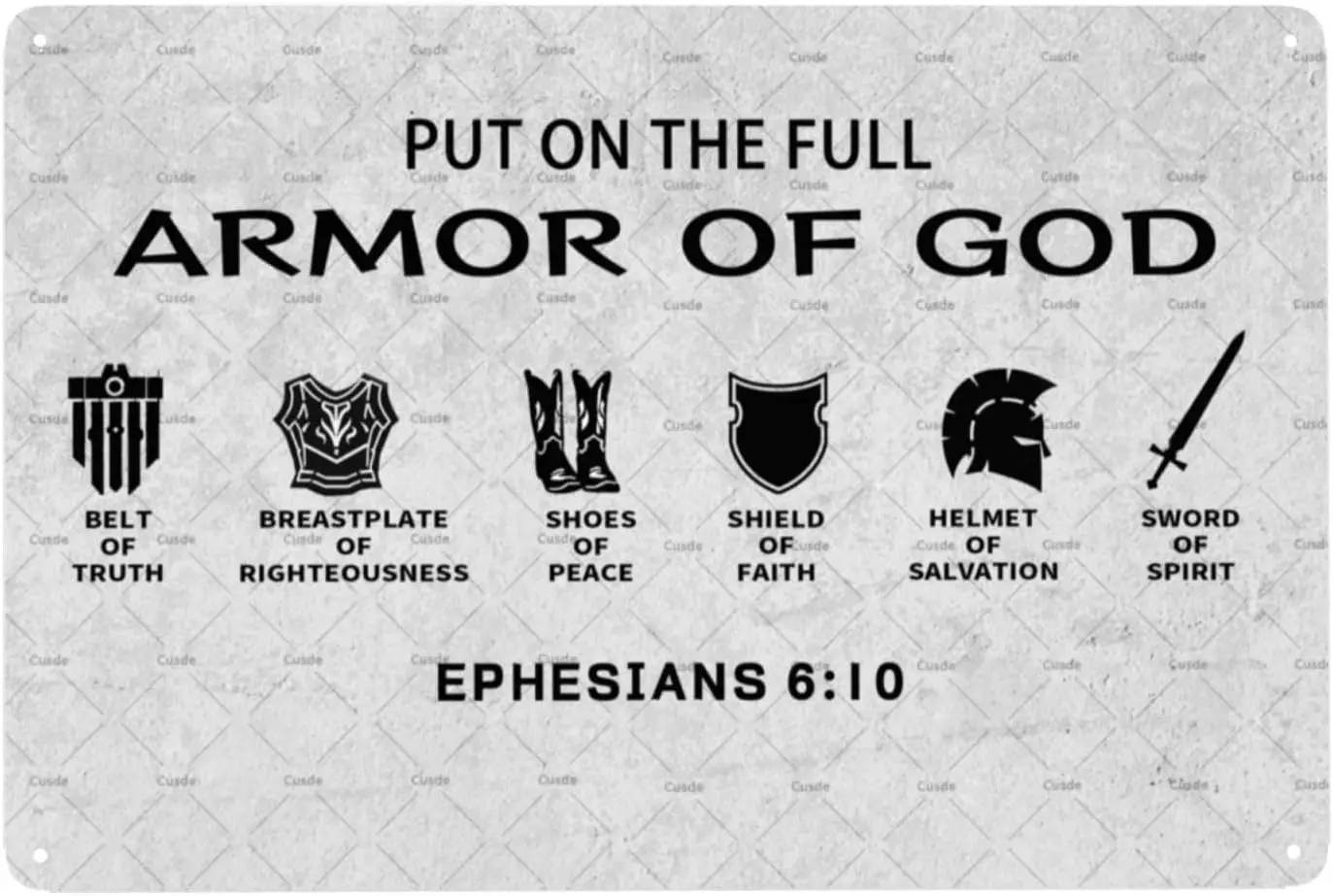 Cusde Christian Wall Art Plaque PUT ON THE FULL ARMOR OF GOD Metal Poster Vintage Armor Of God Tin Sign For Living Room Bed sign