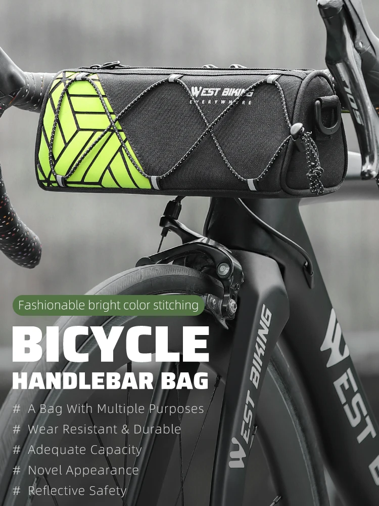 AliExpress West Biking WEST BIKING Bicycle Handlebar Bag 1.3L Reflective Waterproof Cycling Handlebar Bag Portable Crossbody MTB Road Bike Accessories