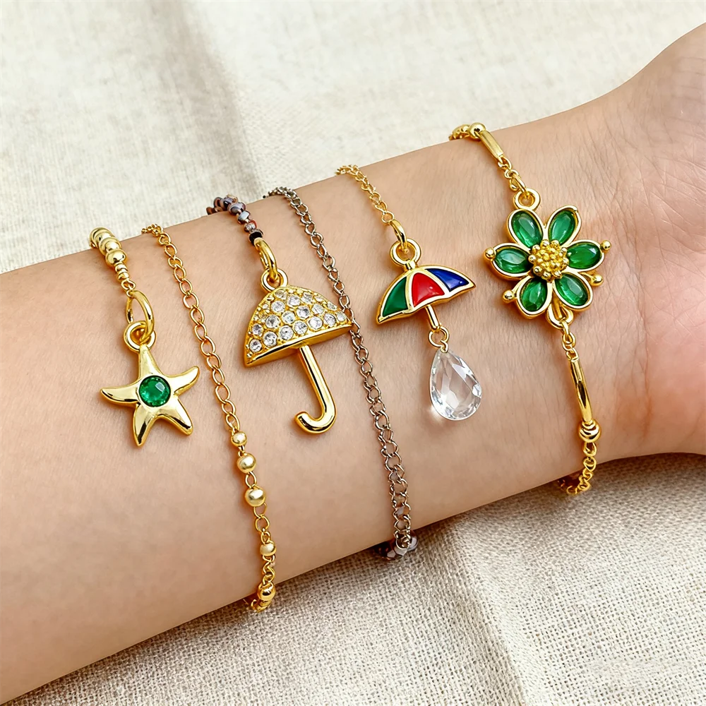 2Pcs Pendants Brass Cubic Zirconia Starfish Flower Hamsa Hand Mushroom Umbrella Charms for DIY Jewelry Necklace Bracelet Making