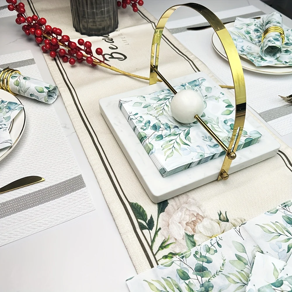 20/40/60 Stück Einweg-Taschentücher-Set mit Eukalyptusblatt-Druck, Servietten für Restaurant-Dekoration, Party-Taschentücher, 13 x 13 Zoll – Detail 3