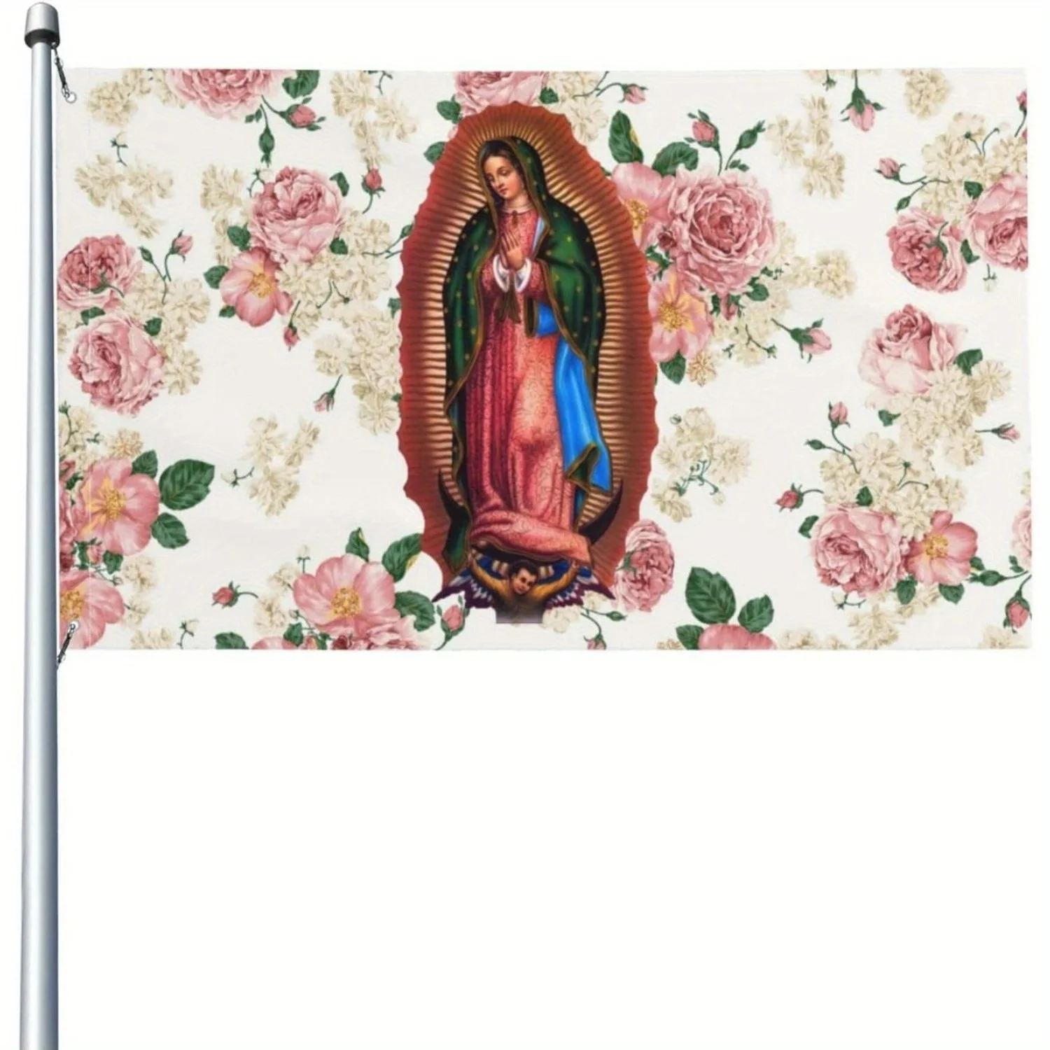Flowers Virgin Mary Our Lady of Guadalupe Flag Banner Tapestry Easy to Hang for Man Cave College Dorm Decoration and Outdoor