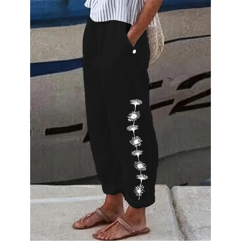 Plus Size 1XL-5XL Women's Print Trousers Comfortable Knitted Pants Fashion for All Seasons Fitted Design for Everyday Wear