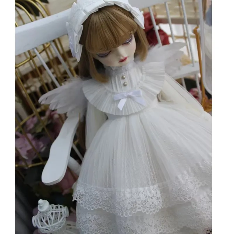 White BJD Dress Accessory Set with Hair Band And Wings for 1/6 1/4 Dolls Compatible with Blyth BJD Dolls Clothes And Accessories