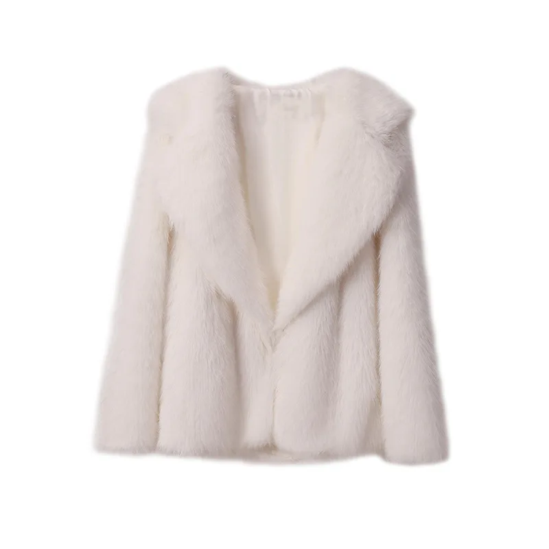 Autumn and Winter New Lapel Fur Coat Ladies Artificial Wool Jacket Loose Solid Color Long Coat Women's Clothing